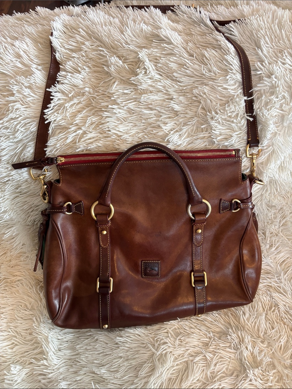 Dooney & Bourke Brown Leather Satchel with Brass Hardware